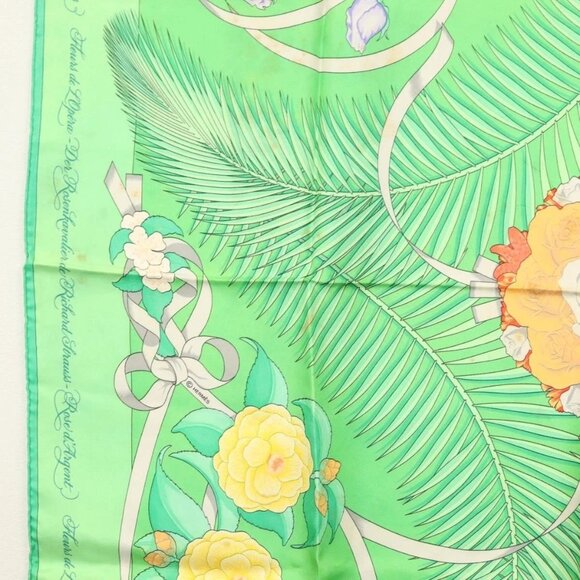 Share HERMES Carre 90 Scarf ""Fleurs de L'Opera"" Silk Green Auth ki5895 - Picture 5 of 16